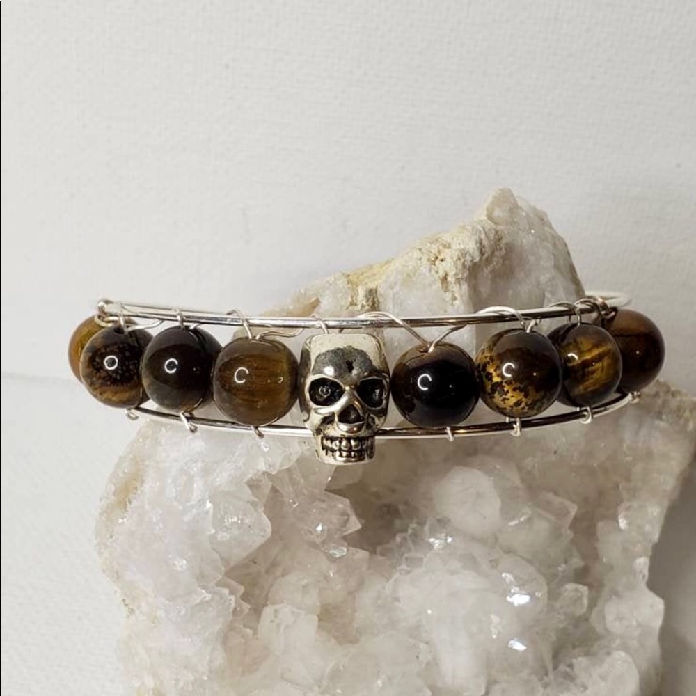 Tigers Eye & Skull Beaded Bracelet - Picture 1 of 3
